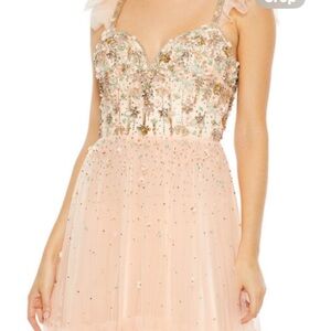 NWT Mac Duggal 50648 Ruffle Beaded Bodice Dress Pink‎ Peach Fairy Size 4 flaw